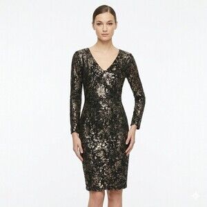Lela Rose Womens Sheath Dress Black Silver Metallic Lace Size 4 Glam Night Out
